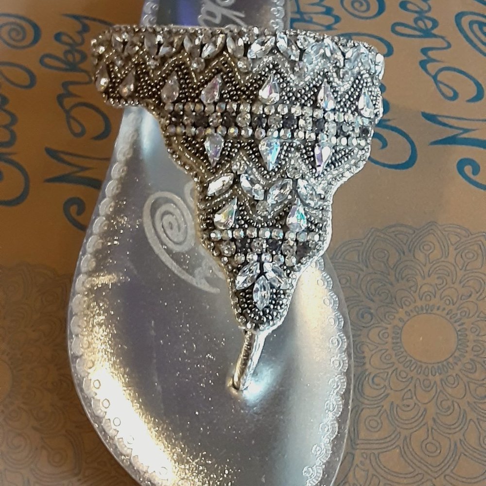 NAUGHTY MONKEY BLING SILVER THONG SLIP ON SHOES